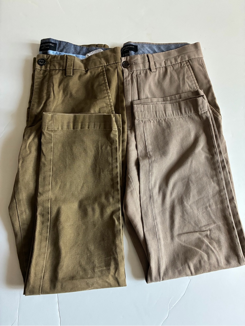 2 Banana Republic Men's Chinos in dark khaki and Light Khaki
